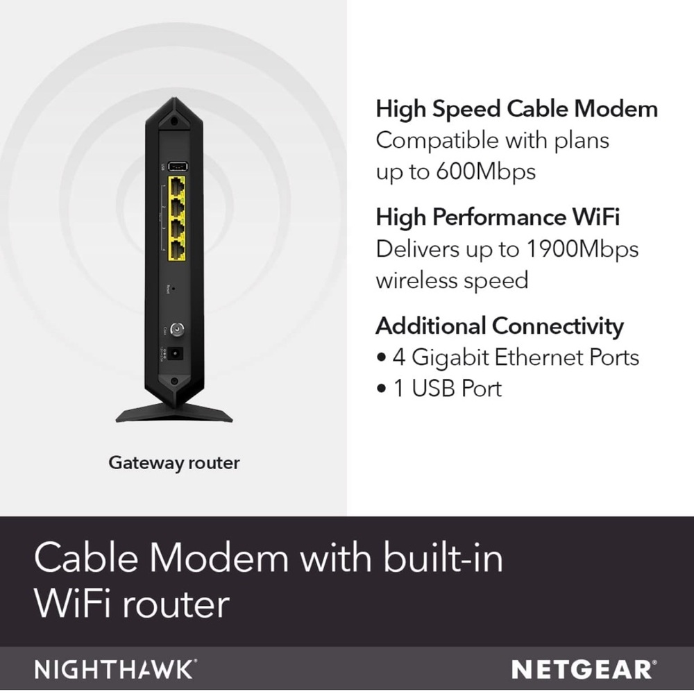 NETGEAR Nighthawk Cable Modem WiFi Router Combo C7000 - Picture 2 of 6